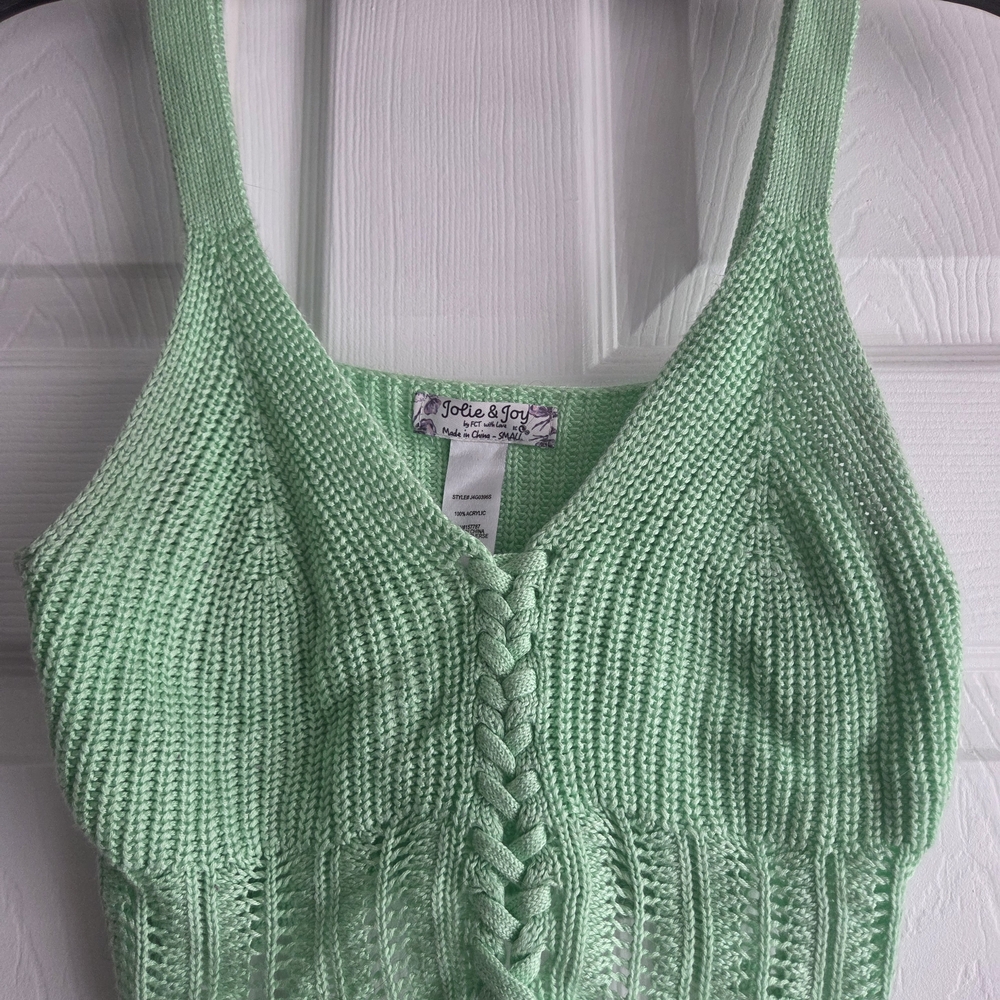 Jolie & Joy Sage Green Lace Up Knit Crop Top Corset Style Boho Tank Size S